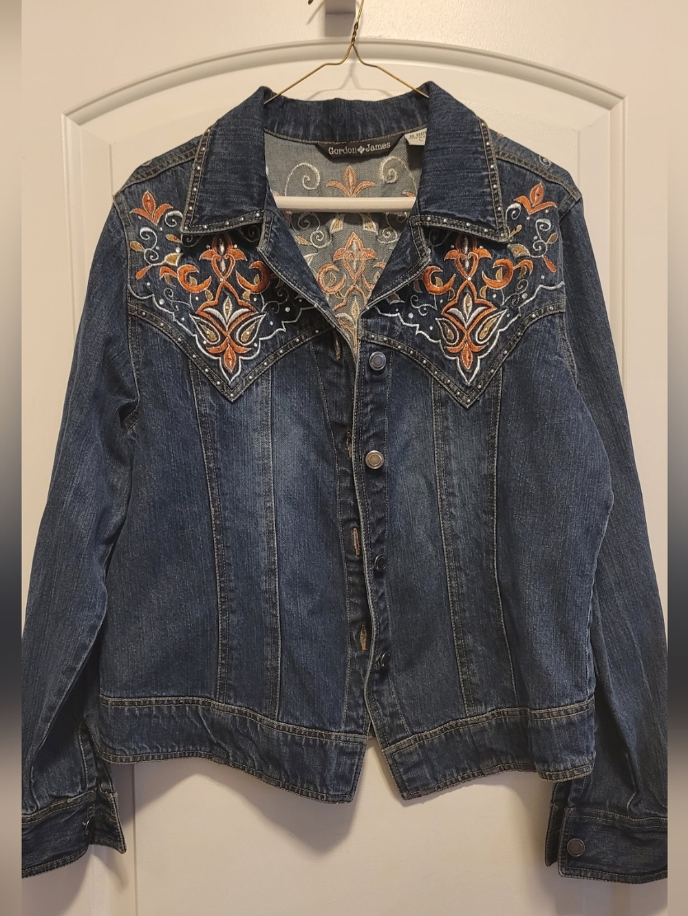 Gordon James Embellished Jean Denim Jacket Shirt Button Up Size Large